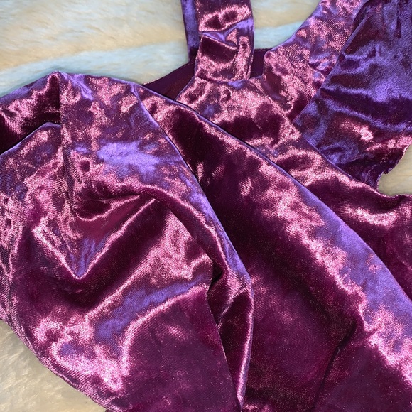 Venus purple velvet velour bare cold shoulder tunic Babydoll shirt top M - Picture 5 of 12